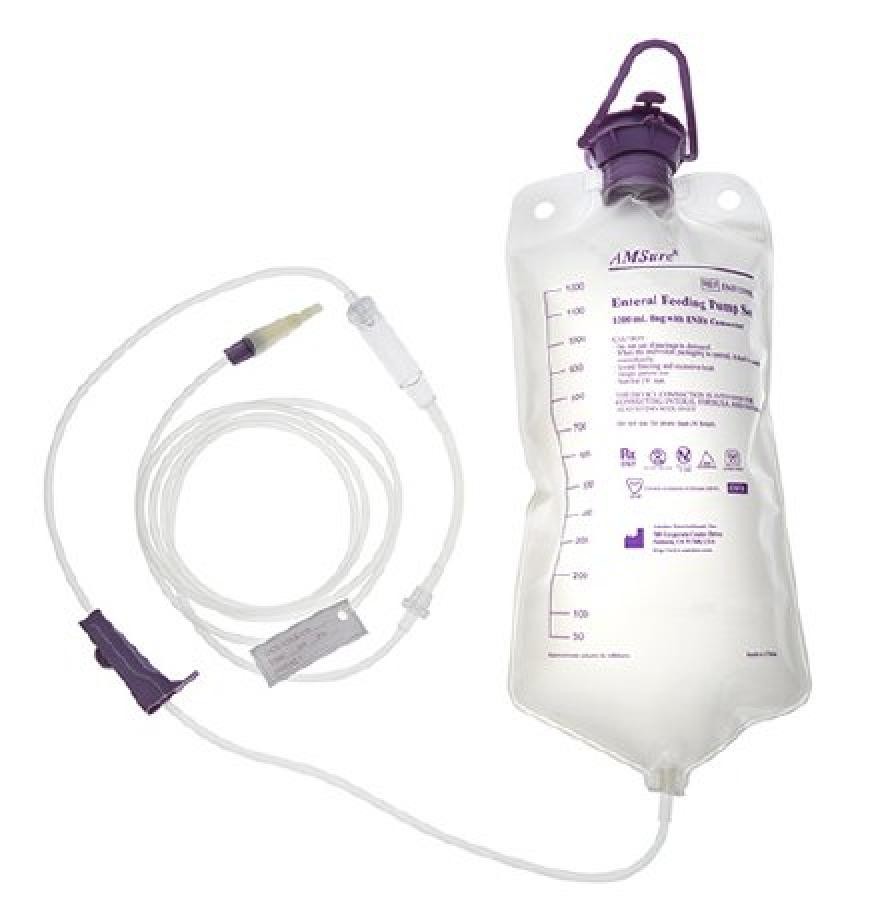 Amsino Enteral Feed Gravity Set 1200mL Bag L Bore Tube ENFIT/Transition Connect