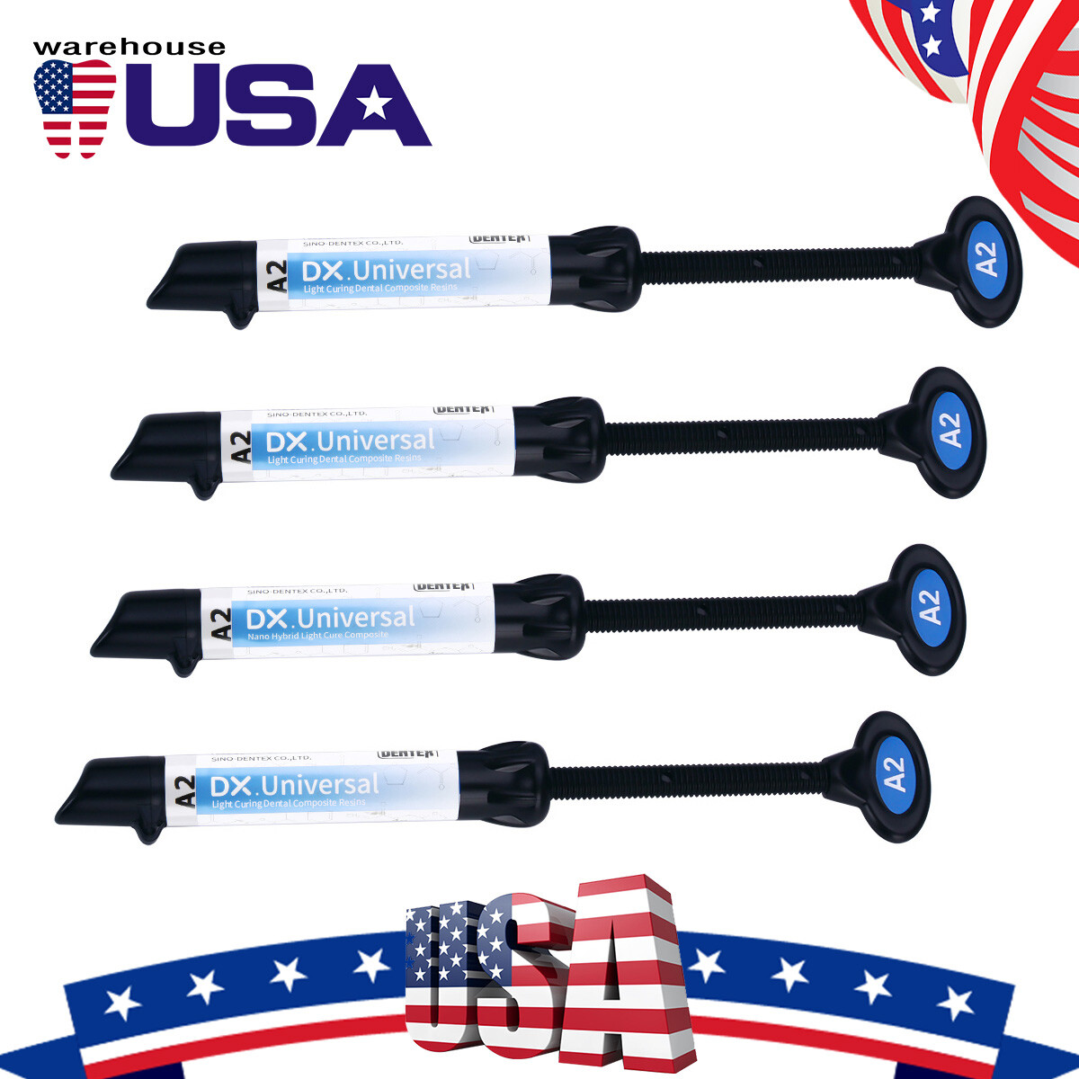 DENTEX Dental Universal A2 Resin Light Cure Hybrid Composite Refill Syringe USA