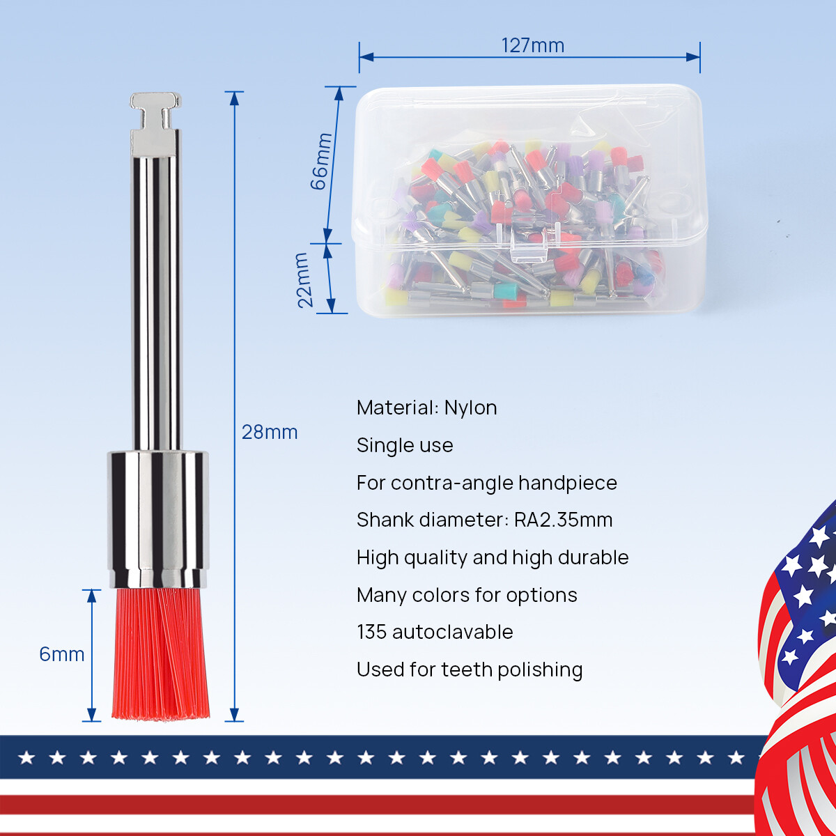100 Pcs Dental orthodontic Flat Type Nylon Bowl Polishing Polisher Prophy Brush