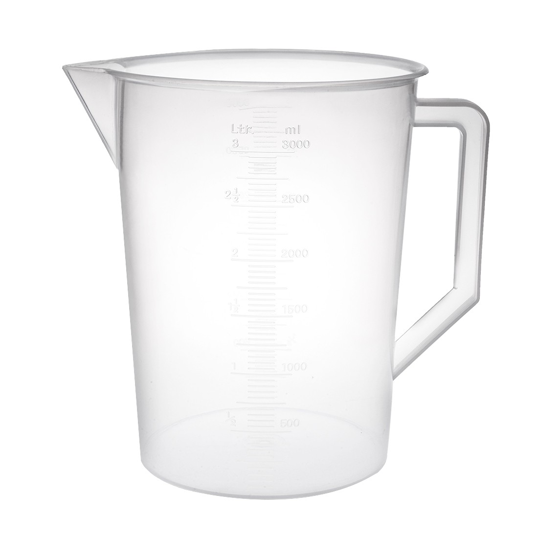 Laboratory Clear White 3000mL PP Plastic Graduated Measuring Cup Handled Beaker