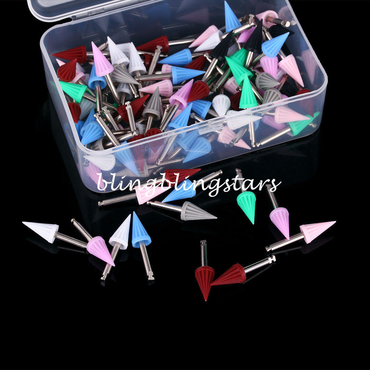 100Pcs Dental Rubber Polishing Brush Prophy Polisher Burs Point Colorful Tapered