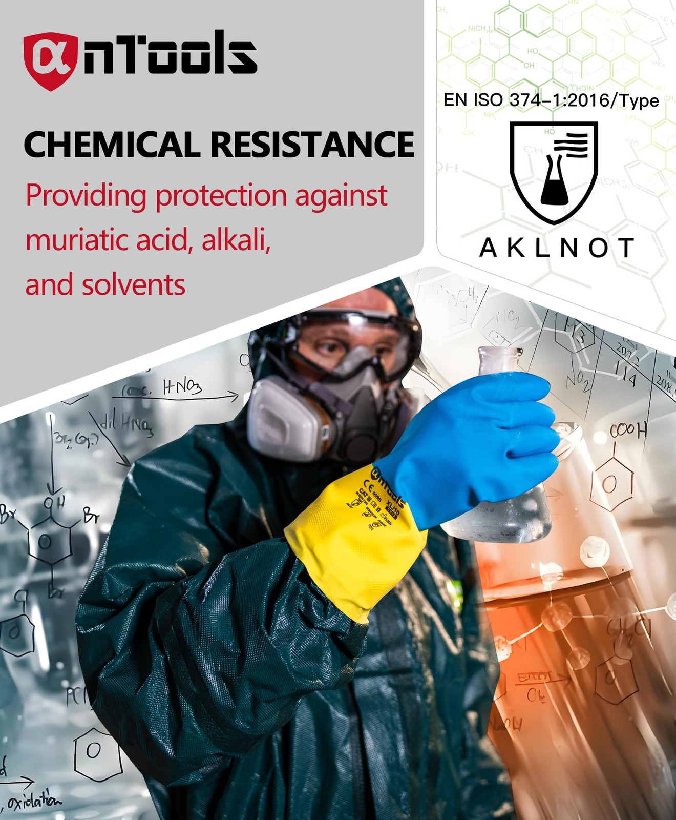 AnTools 2 Pairs Neoprene and Rubber Blend Heavy-Duty Chemical Gloves Protective