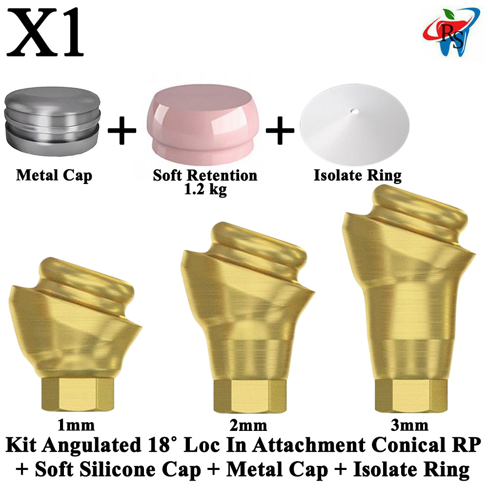 1x Kit Angulated 18˚ Loc In Attachment Conical RP Soft Silicone Metal Cap Ring