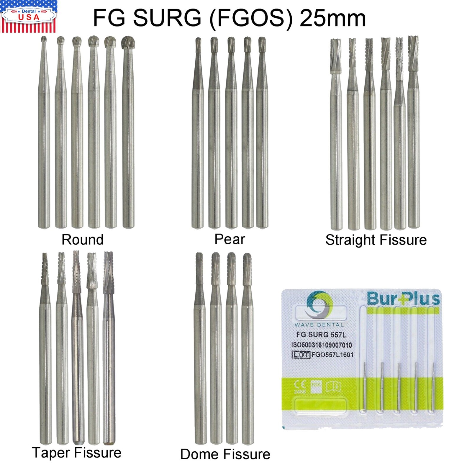 Wave Dental Surgical Burs Round Long 4 6 8 557 702 Carbide Burr High Speed 25mm