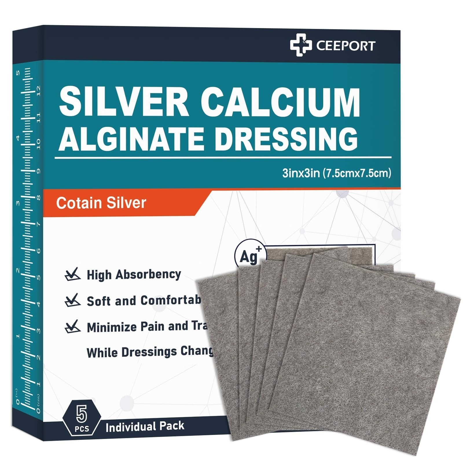 Ceeport Silver Calcium Alginate Wound Dressing 4″ x 4″ 5 Packs