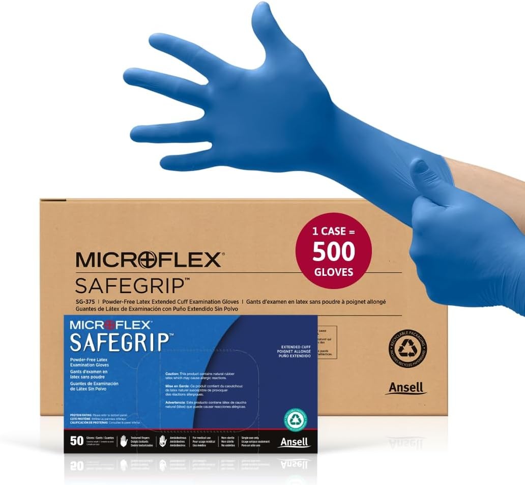 Ansell Microflex SafeGrip SG-375 Extra Thick Disposable Latex Gloves for Life Sc