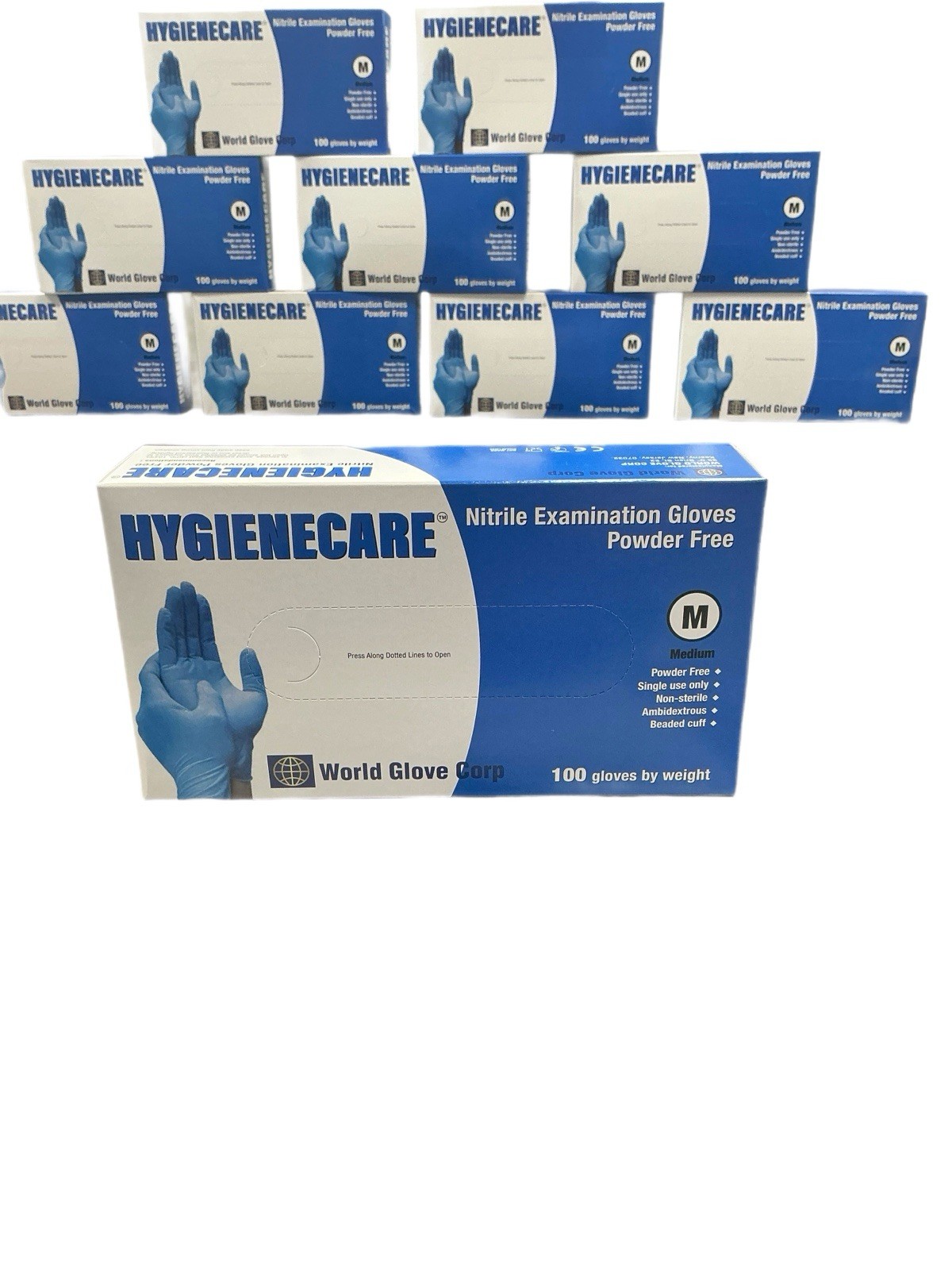“HYGIENECARE” Blue Medium Nitrile Powder Free Examination Gloves Packed 1000
