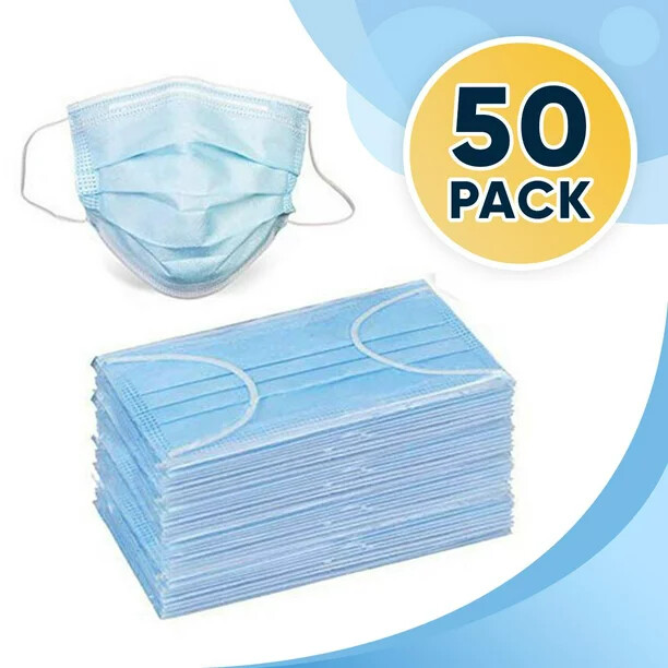 50 Disposable Face Masks, 3-ply Breathable Dust Protection Masks, Elastic Ear Lo