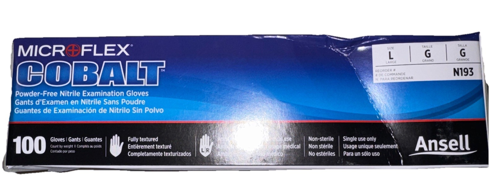 Ansell Microflex Cobalt Nitrile Exam Gloves 9.5 In, Blue 4 Mil Size: L (100 CT)