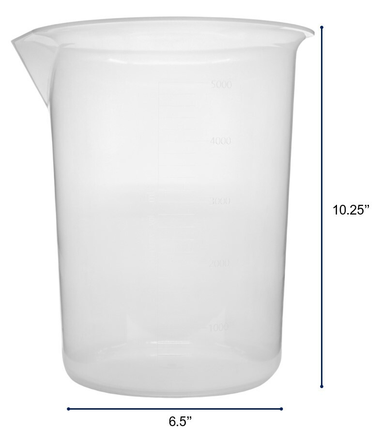 Plastic Beaker, 5000ml – Polypropylene – Raised Graduations – Eisco Labs