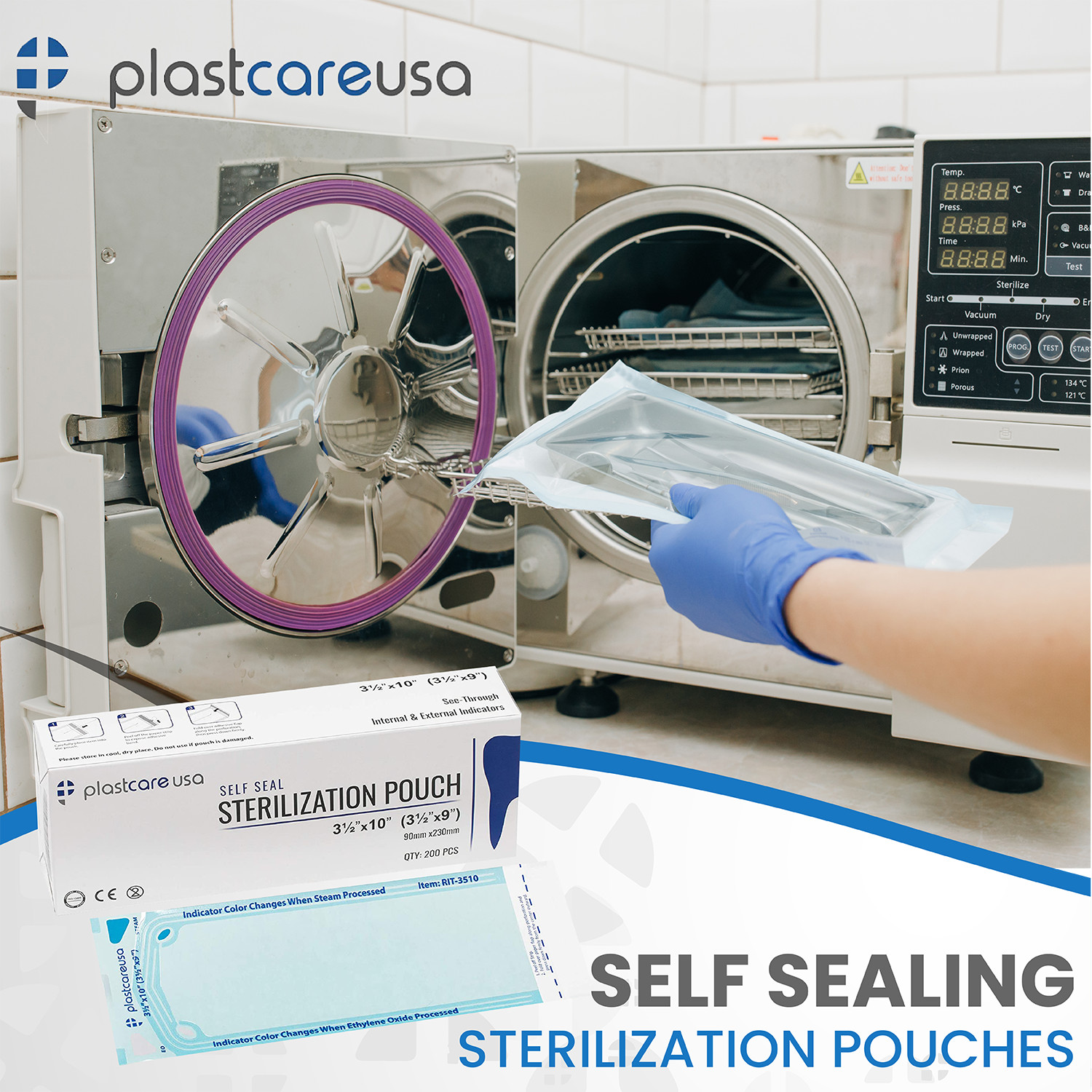 2000 Self-Sealing Sterilization Pouch, 3.5″ x 6.5″, Paper/Blue Film (10 Boxes)