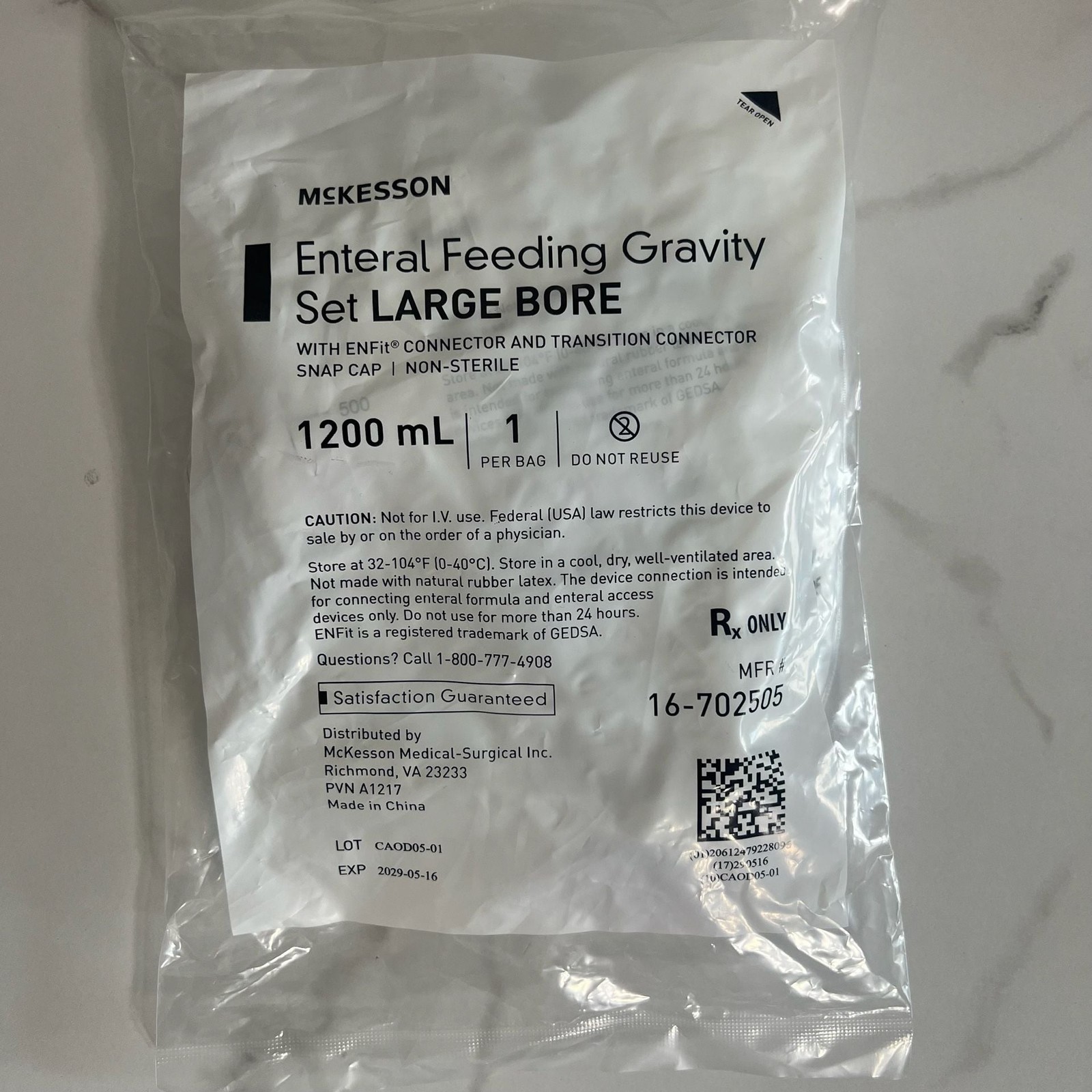 McKesson Enteral Feeding Gravity Set Large Bore 1200mL (Lot of 16)