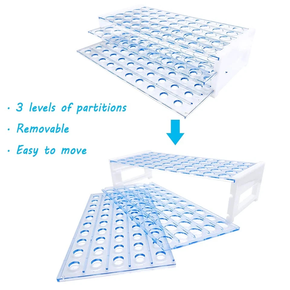 50Pcs Clear Plastic Test Tubes with Rack,16 X 100Mm Tube with Caps and 50 Holes
