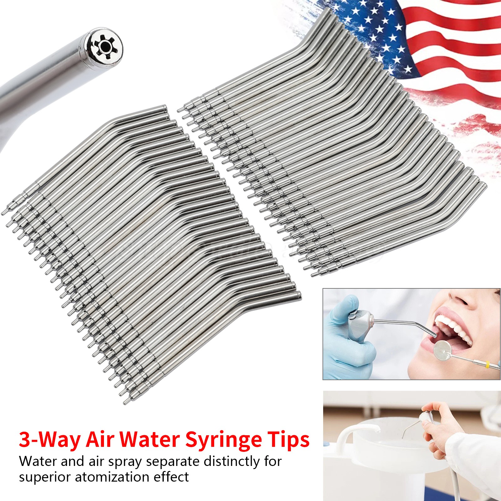 50( Bag) Dental 3-Way Air Water Syringe Disposable Spray Tips Triple Nozzles