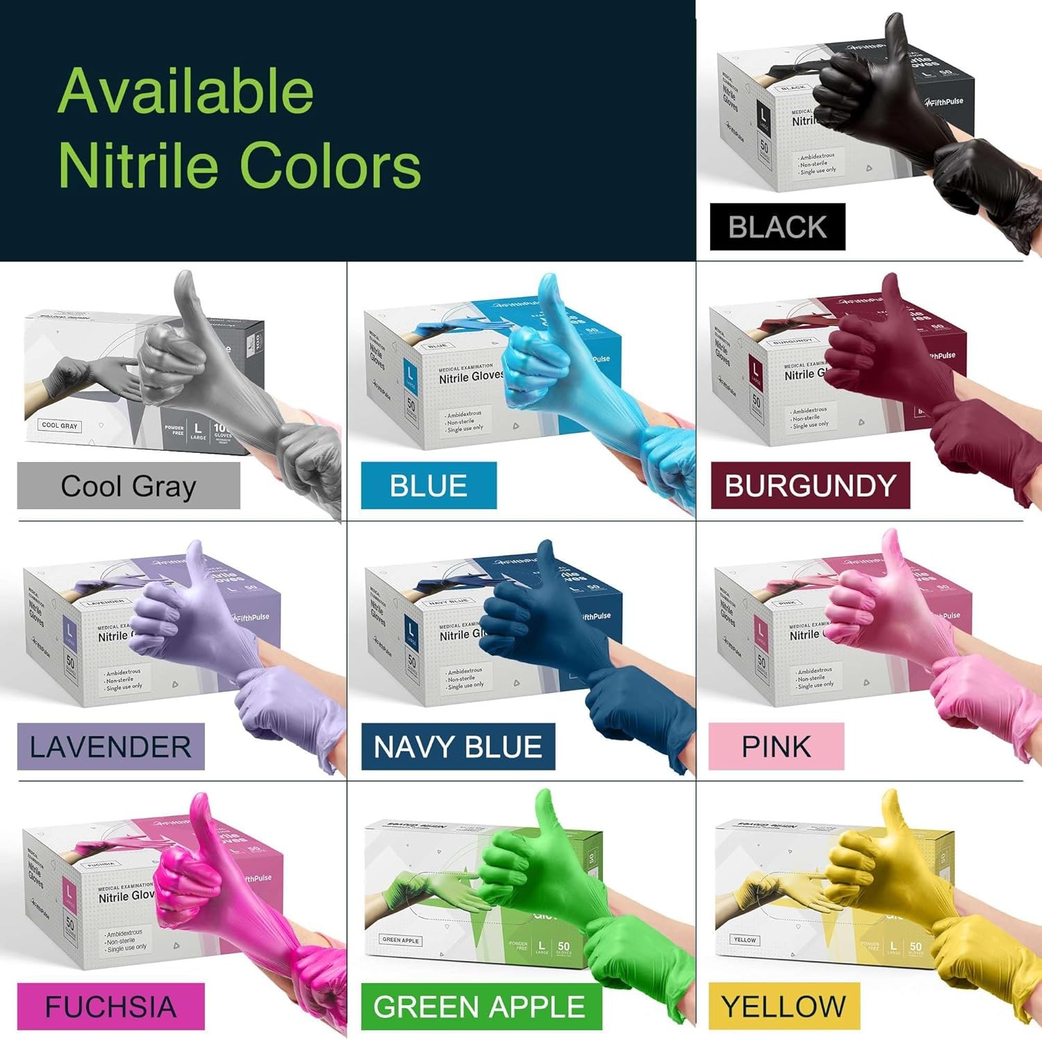 FifthPulse Cool Gray Nitrile Disposable Gloves – Latex Free food Safe Cleaning