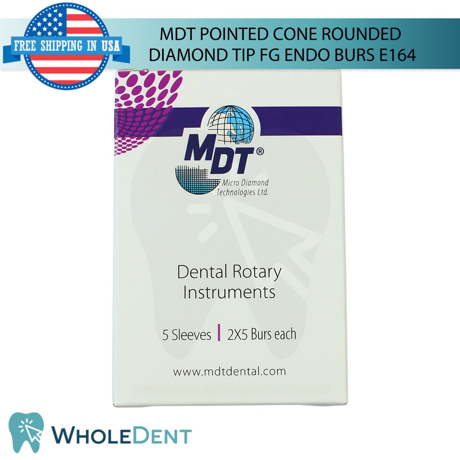 Dental MDT FG End0 Burs Pointed Cone With Rounded Diamond Tip E164 Coarse Grit