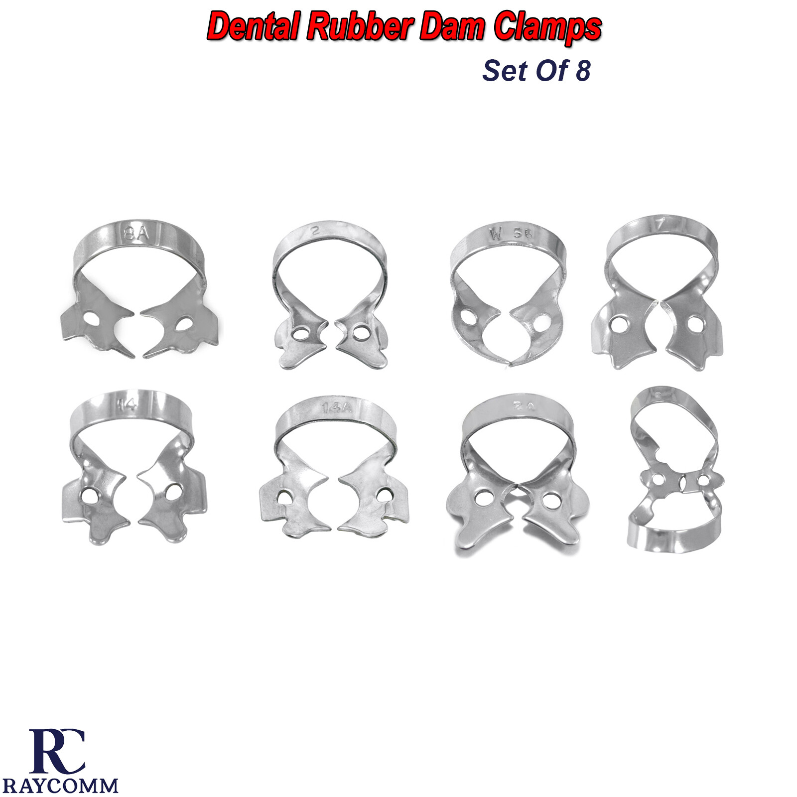 Rubber Dam Clamps For Molars Dental Restorative Endodontic Instruments Set Of 8