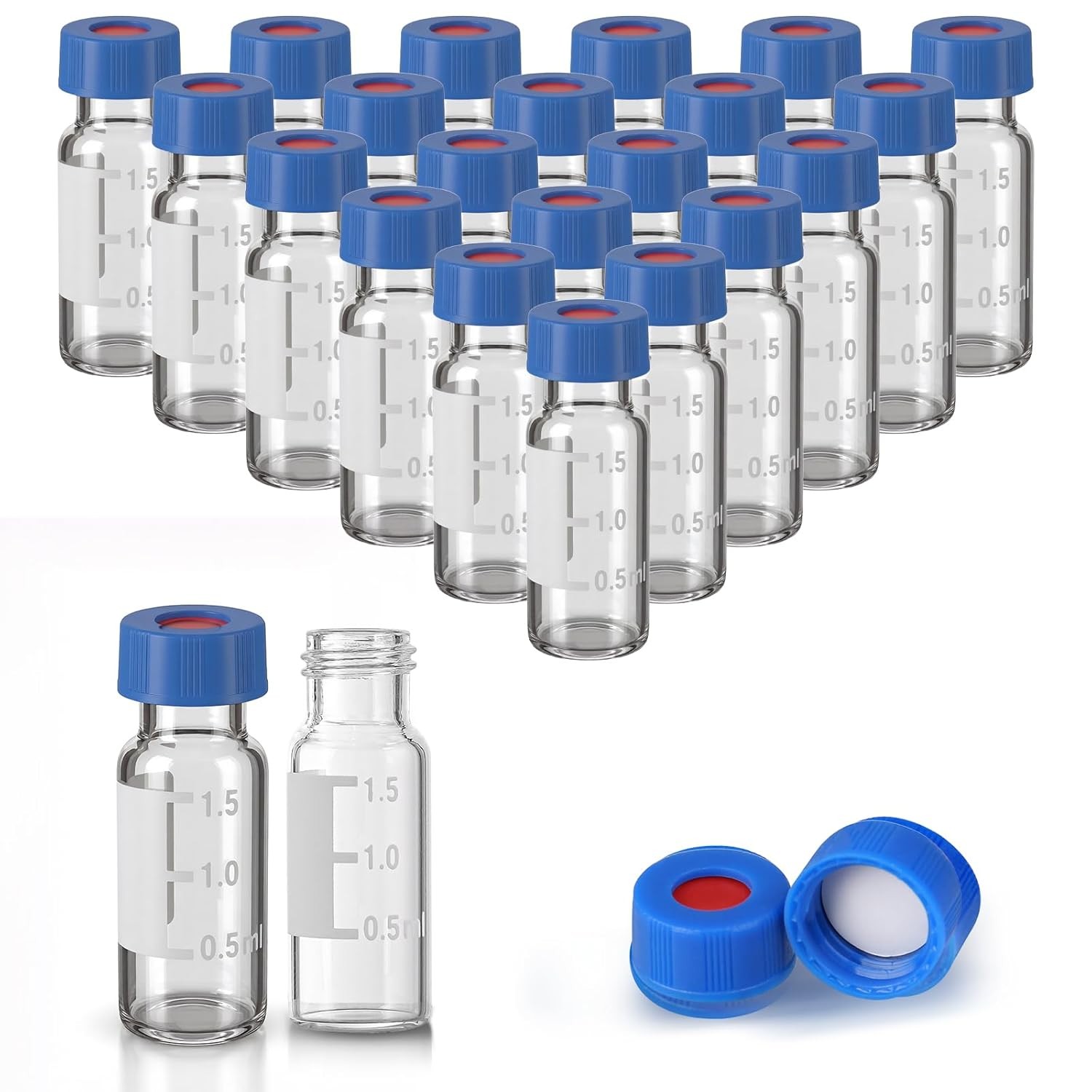 2mL Autosampler Vials 1000pcs, 9-425 Clear/Amber Glass vails Lab vials with Cap