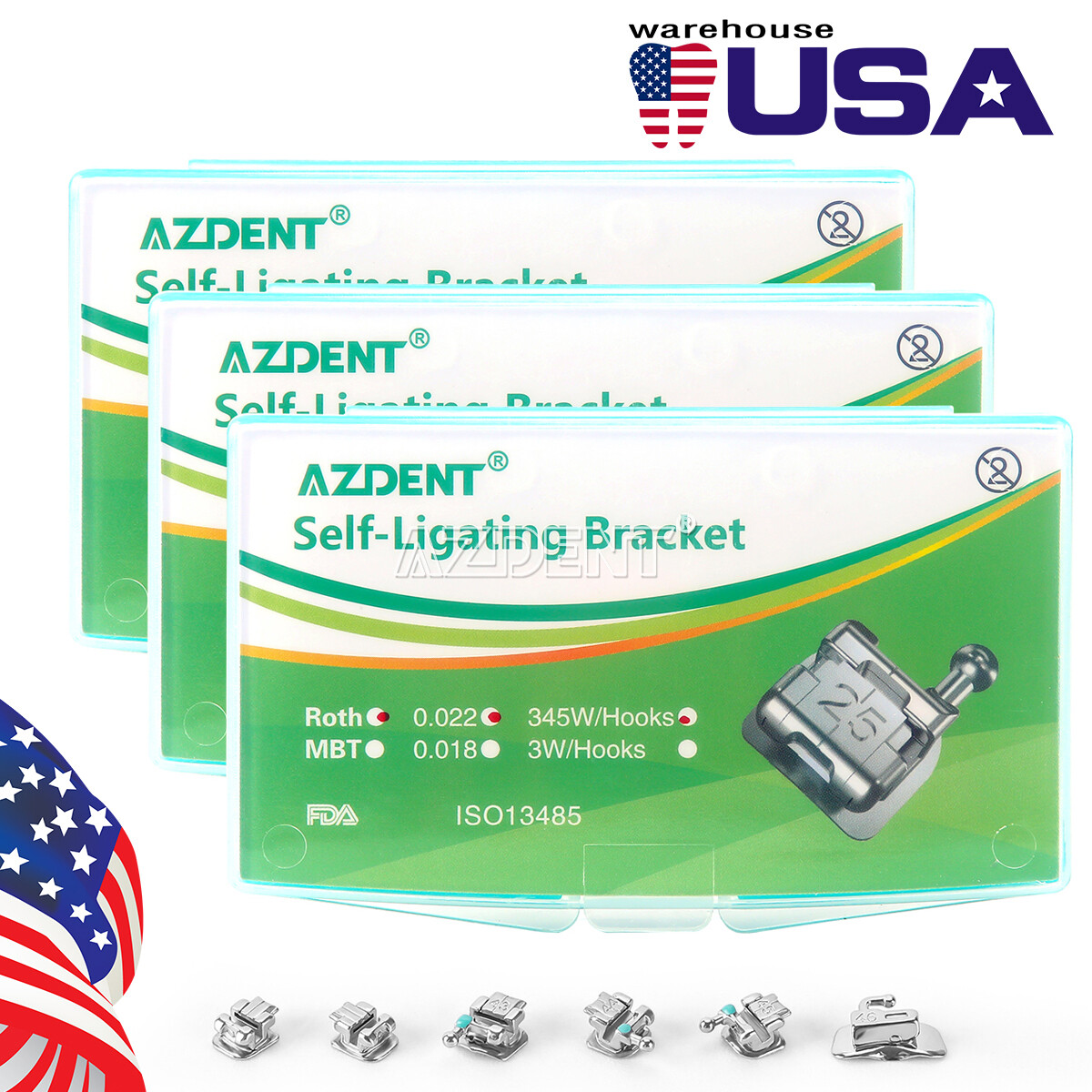 20PCS Dental Orthodontic Self-Ligating Brackets Mini Roth 0.022 Hooks 345