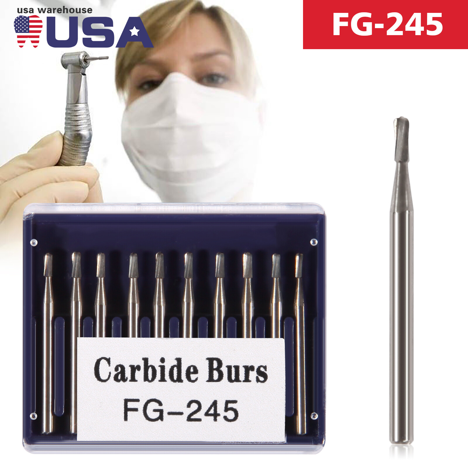 Dental Tungsten Carbide Burs FG 245 Friction Grip Amalgam Prep FG High Speed