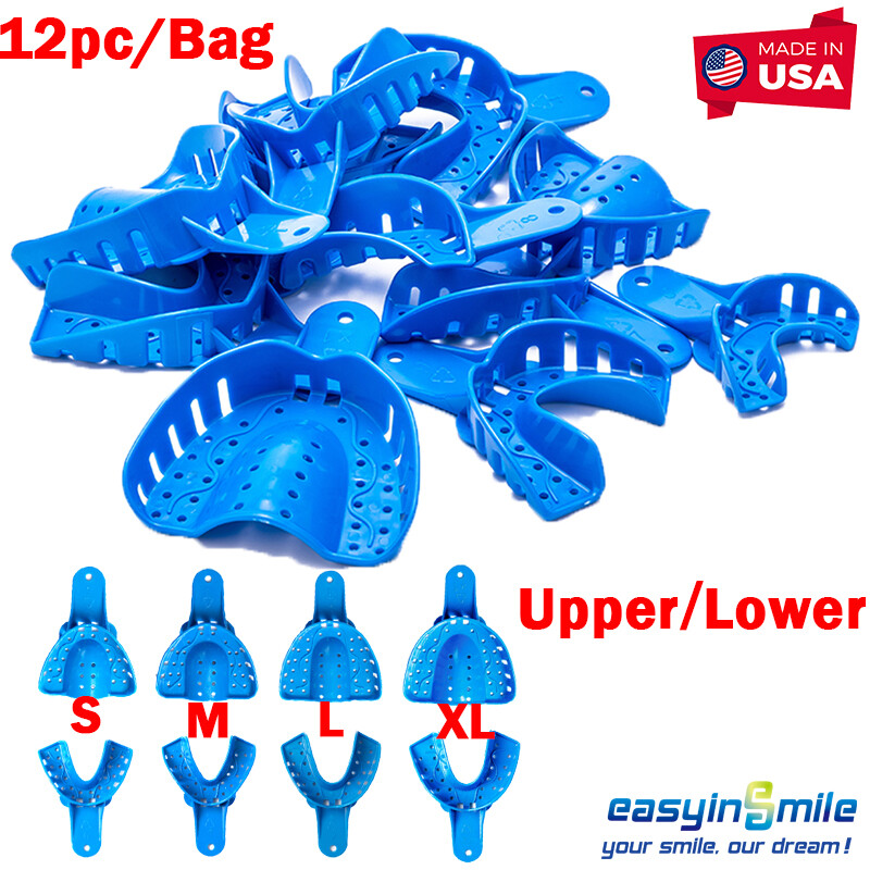 12 pcs Dental Impression Trays Perforated Plastic Denture tray Upper/Lower L/M/S