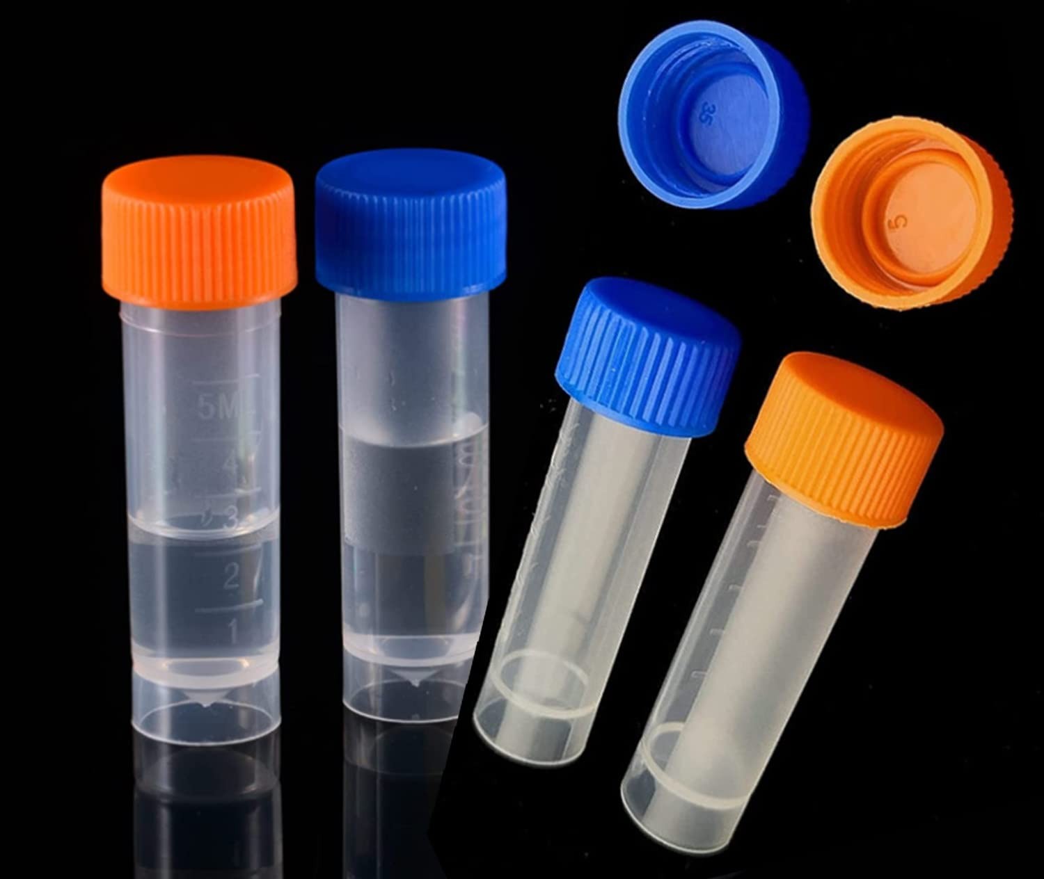 100 PCS 5ml Cryo Tubes Orange Screw Cap Graduated Vial Sample Bottles Tubes