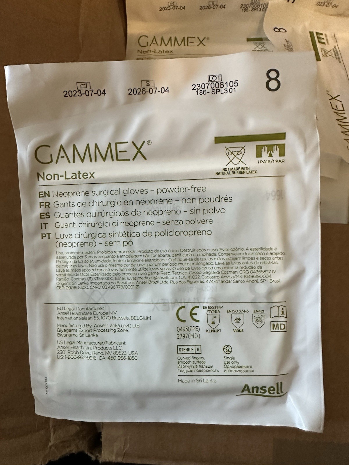 50 Pair Ansell Gammex powder free Surgical Gloves Neoprene 07-04-2026 Size: 8