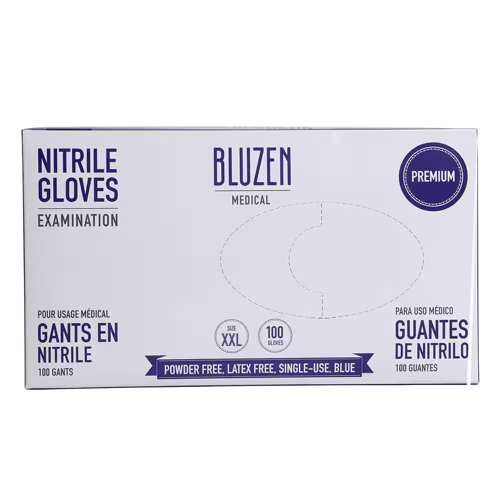 Bluzen 2XL Nitrile 5.5 Mil Examination Medical Gloves in Blue, (1000 per Case)