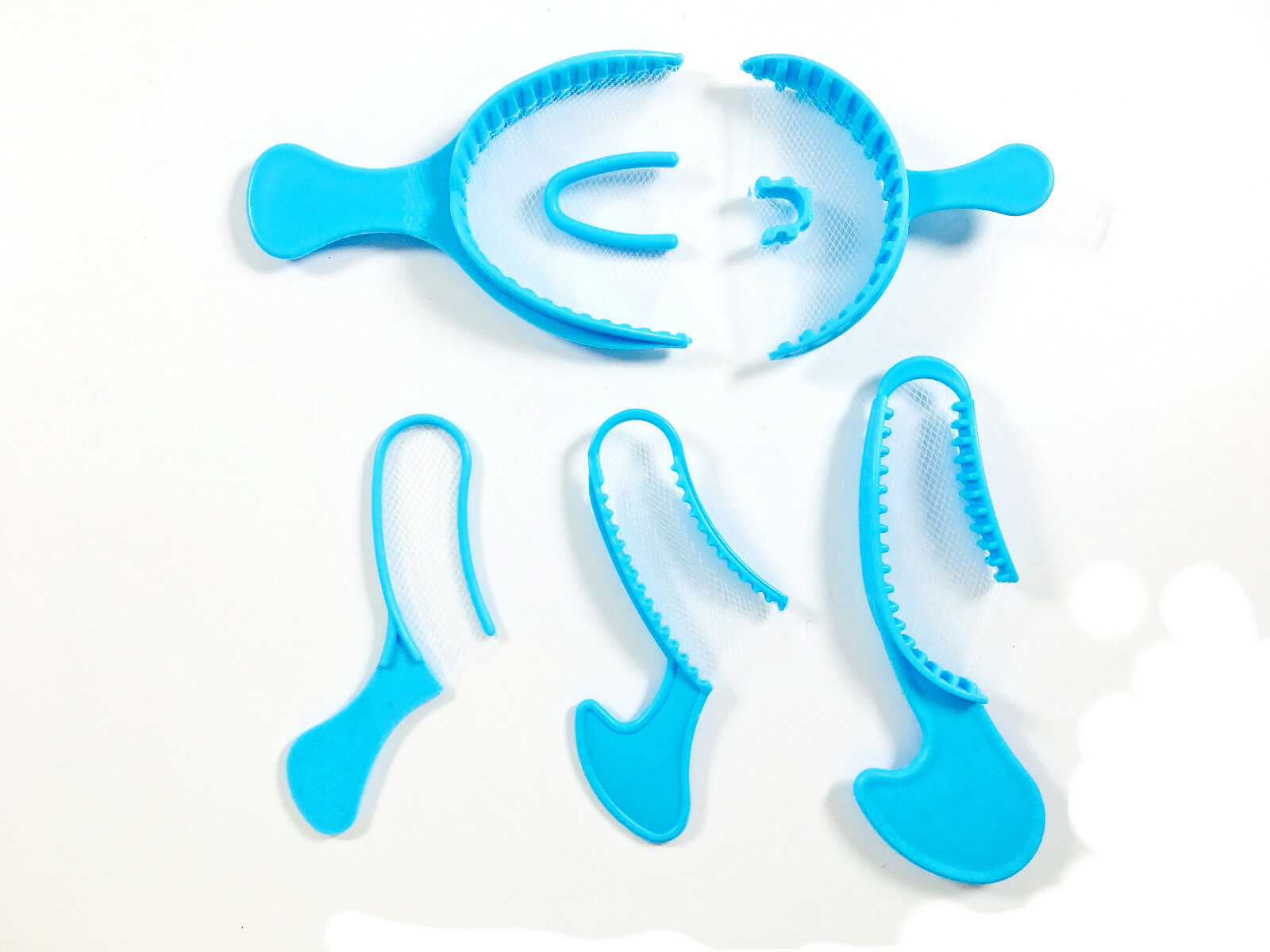 Dental Blue Plastic Impression Bite Registration Disposable Trays With Net 5Size
