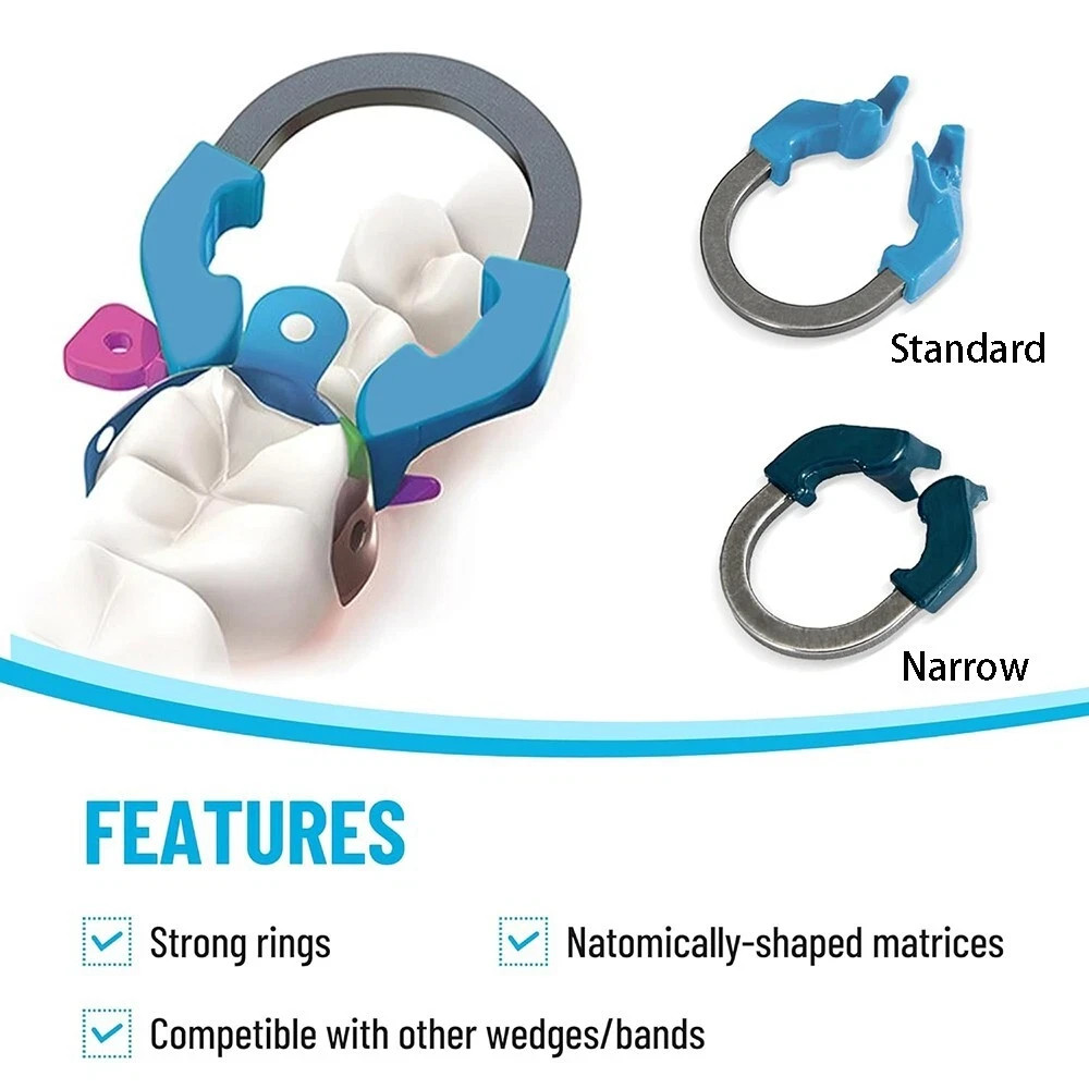 100PCS Dental C2 Matrix Bands Sectional Ring Clamp Fit Garrison Palodent V3 Set