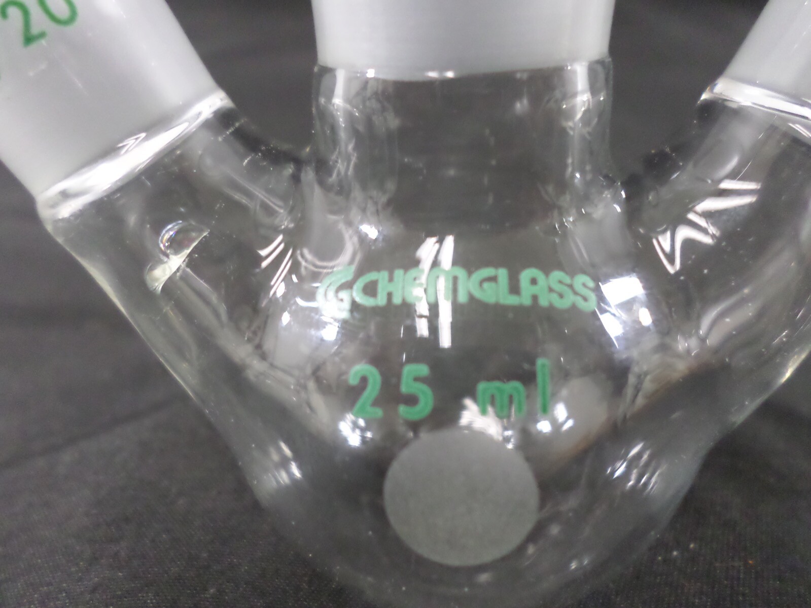 CHEMGLASS 25mL 3-Neck Round Bottom Flask 19/22CN 14/20SN Angled 20° CG-1524-A-03