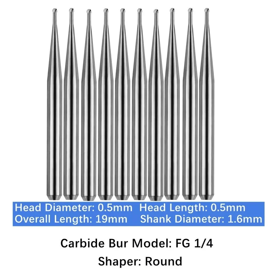 10 Pcs/Pack Dental Surgical Long Round Ball High Speed FG Carbide Diamond Bur