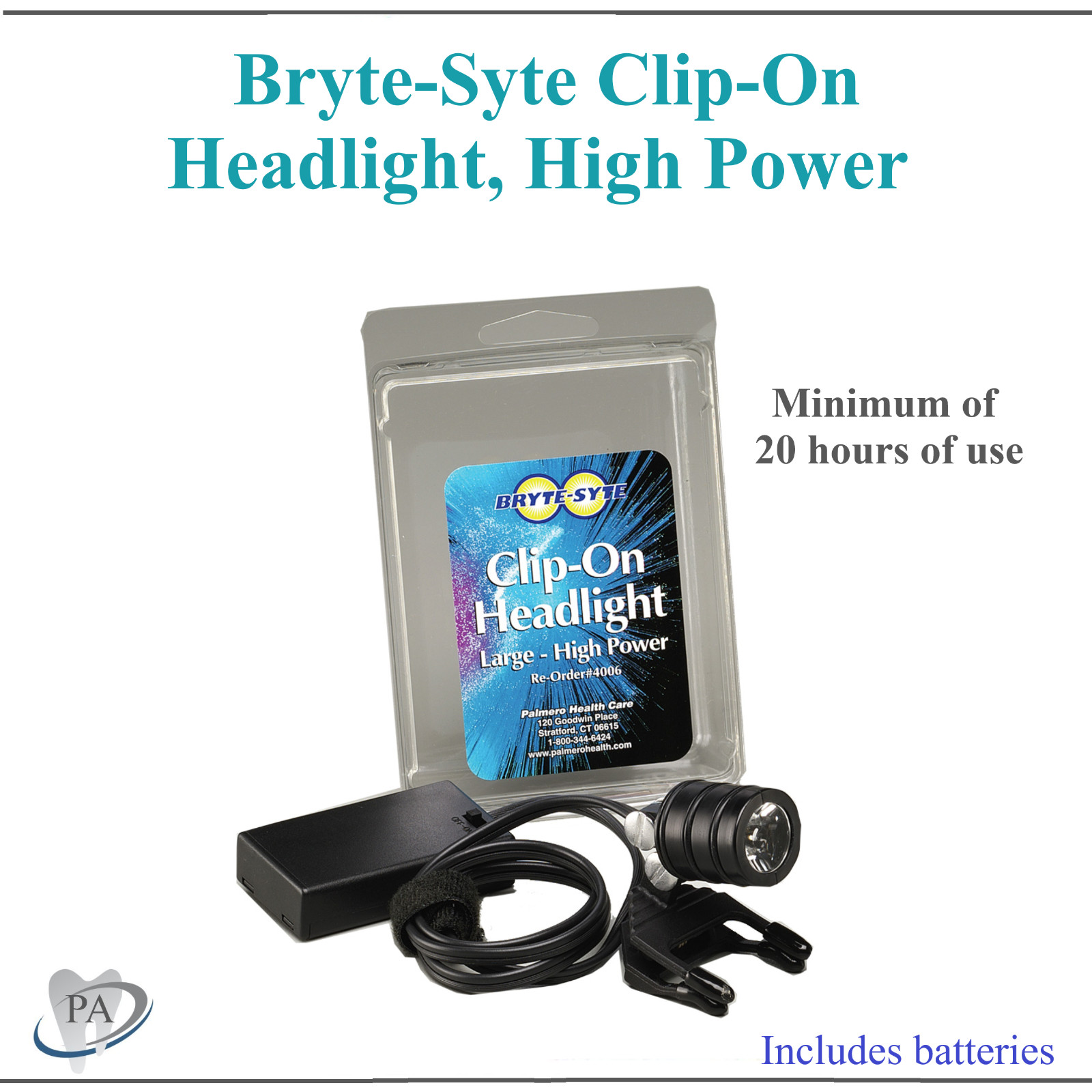 Dental Bryte-Syte Clip-On Headlight, High Power, Palmero #4006, White LED light