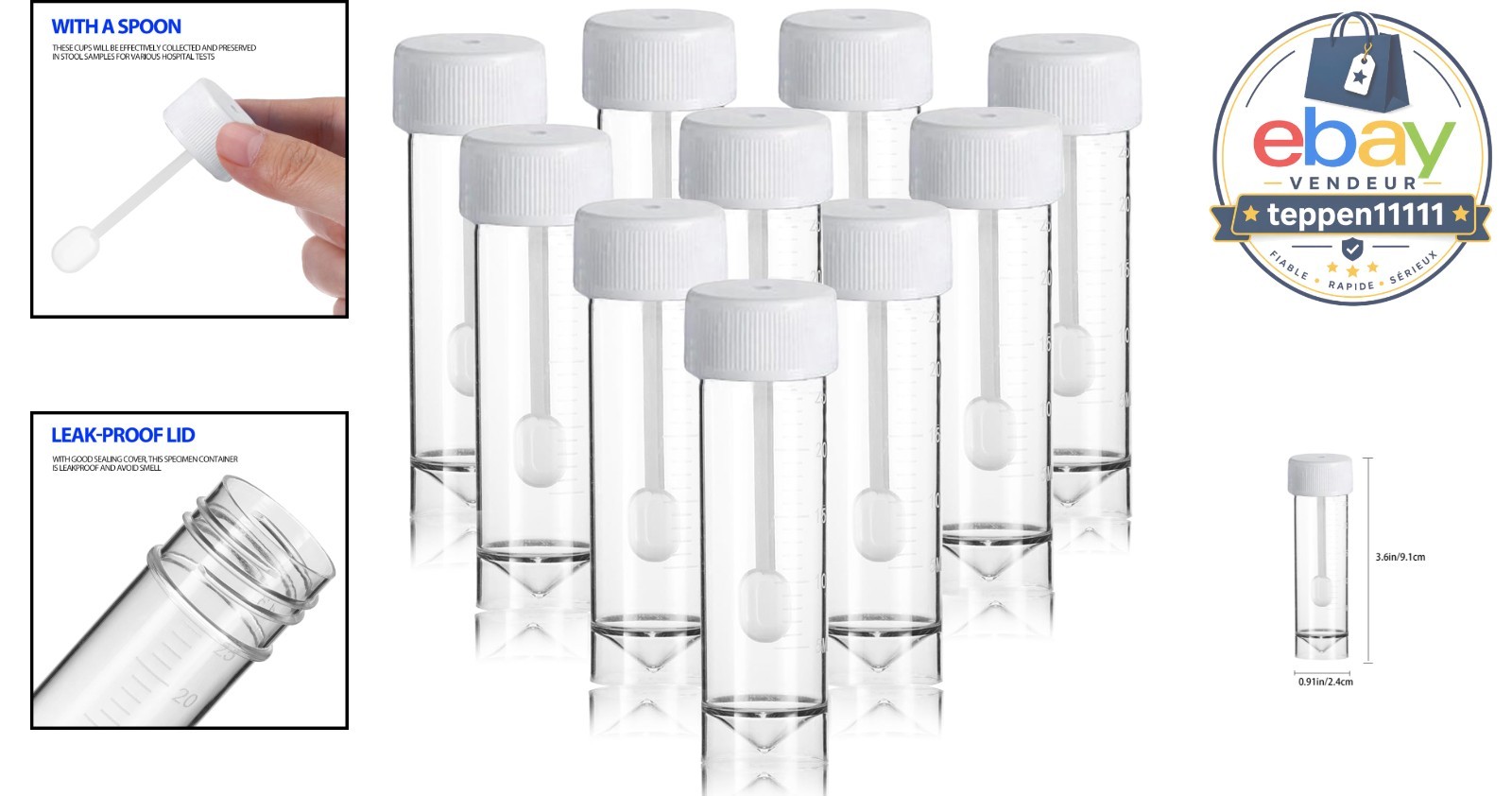Stool Specimen Cups 10PCS 25-30 ML Clear Leak Proof Screw On Covers