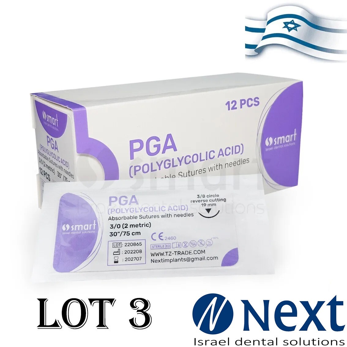 LOTx3 Dental and Veterinary PGA Absorbable Professional Stitch with needles 3/0