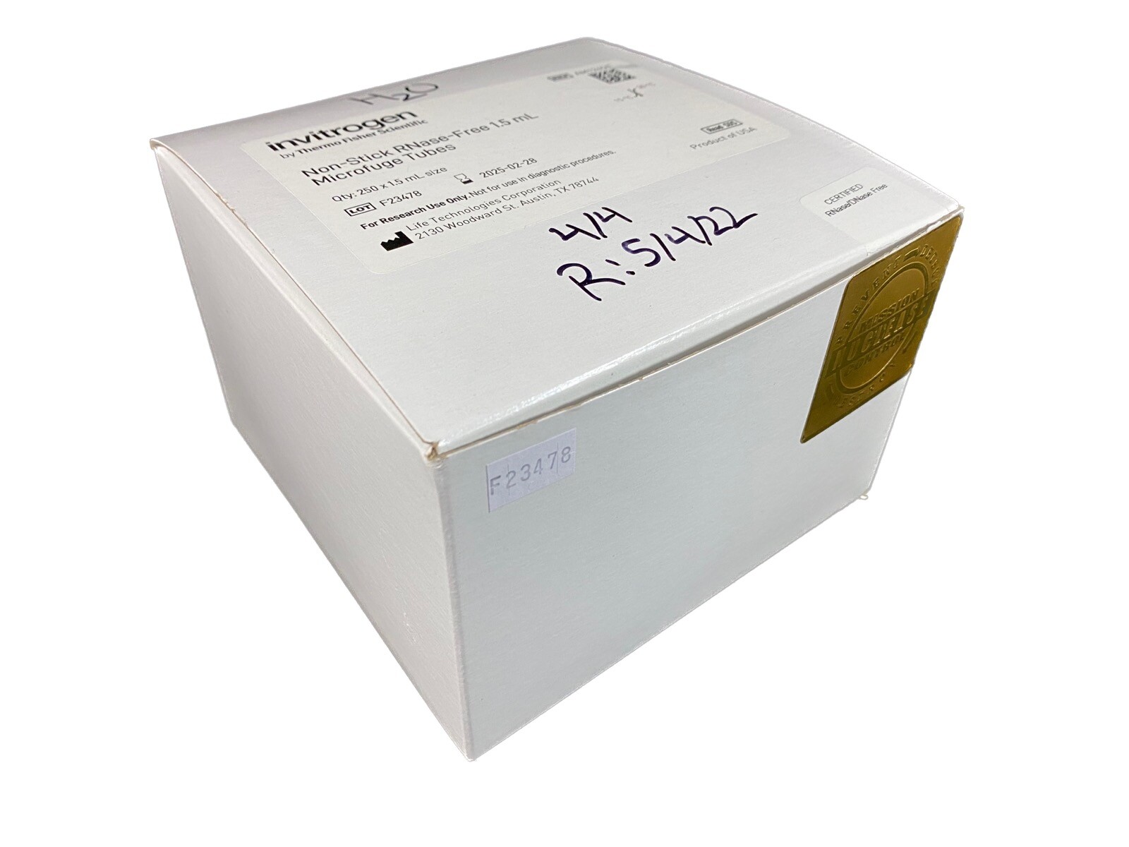 THERMO FISHER Polypropylene 1.5mL Microcentrifuge Tubes AM12450 (250/pk)
