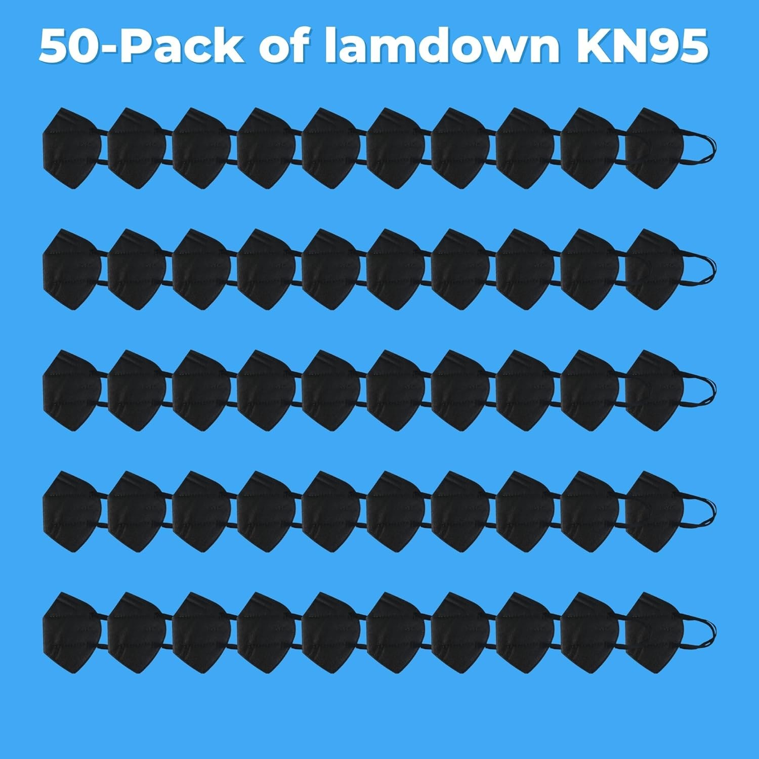 50-Pack KN95 Face Masks – Disposable & Individually Wrapped in Black