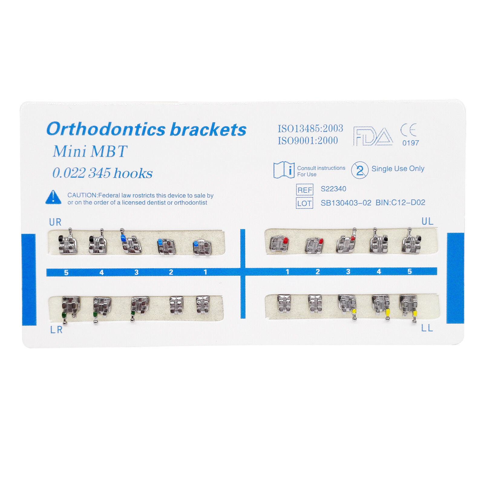 Orthodontic Dental Brackets Braces Mini Roth/MBT 022 Slot 345 Hooks Metal CE&FDA