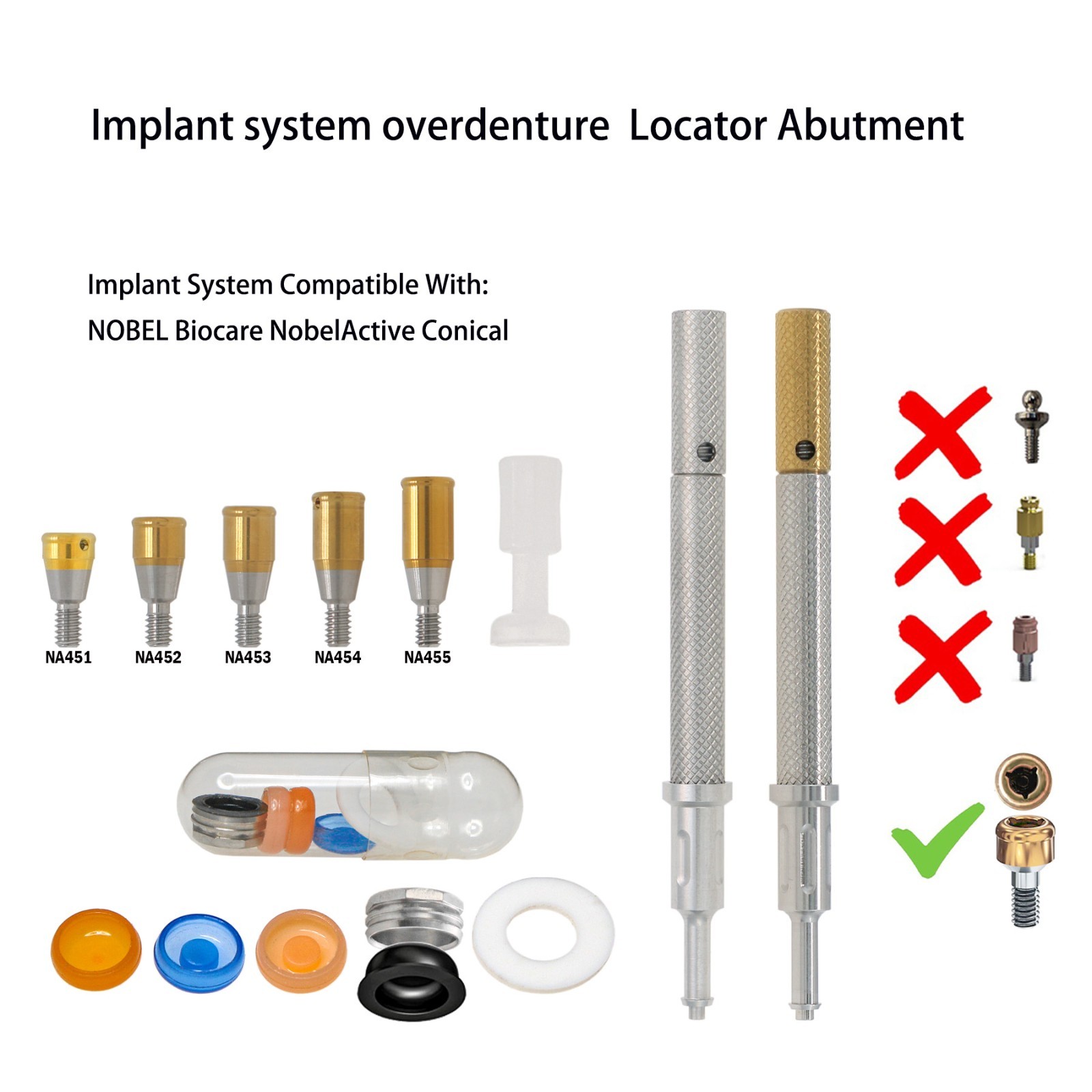 Locator Abutment Attachment Retention Cap Inserts Tool For Nobel Active RP 4.3mm
