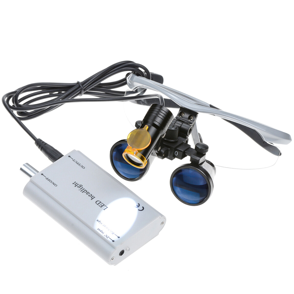 Dental 5W LED Headlight+Light Shield+2.5X Surgical Loupe DY-008+AL-BOX Silver US