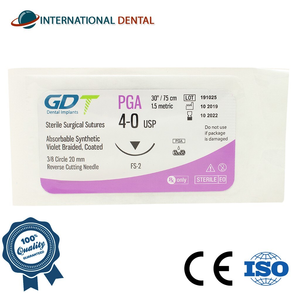 Dental 4-0 GDT Braided Sutures 75cm Coated PGA Abs0rbabl Violet 12Pcs/Box