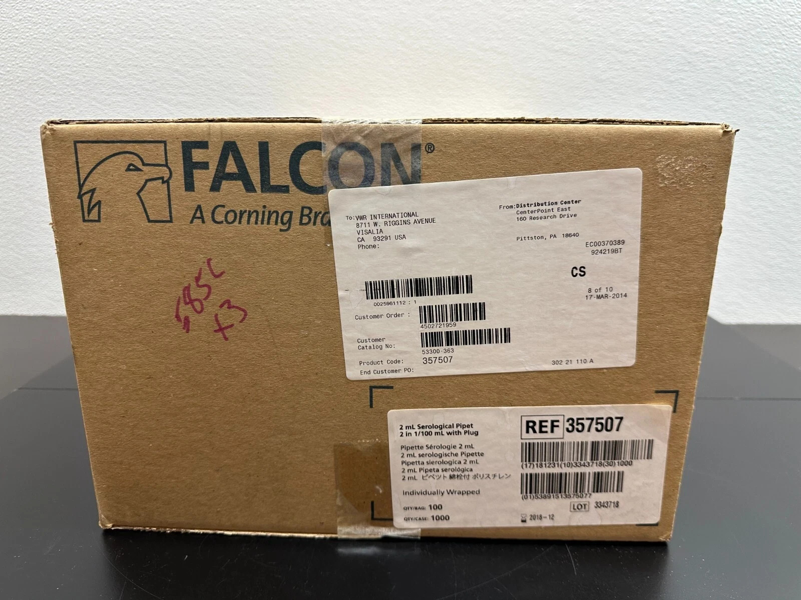 Corning Falcon REF 357507 Serological 2mL Pipet 2 in 1/100mL w/Plug 1000/Cs