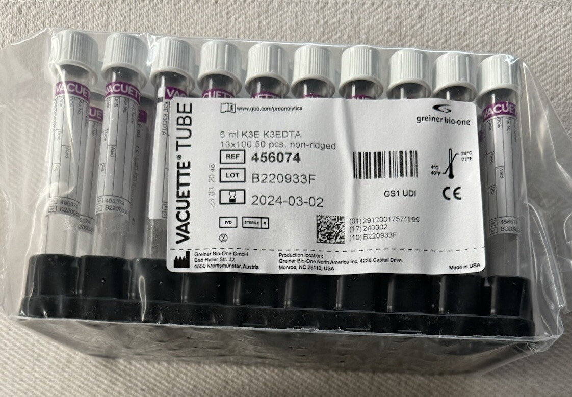 456074 Greiner Bio One 6ml K3EDTA Vacuette Tubes 13×100 Non-Ridged 50 pieces