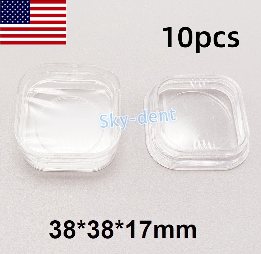 10pcs Denture Teeth Acrylic Membrane Hinged Case Jewelry Storage Box 38*38*17mm