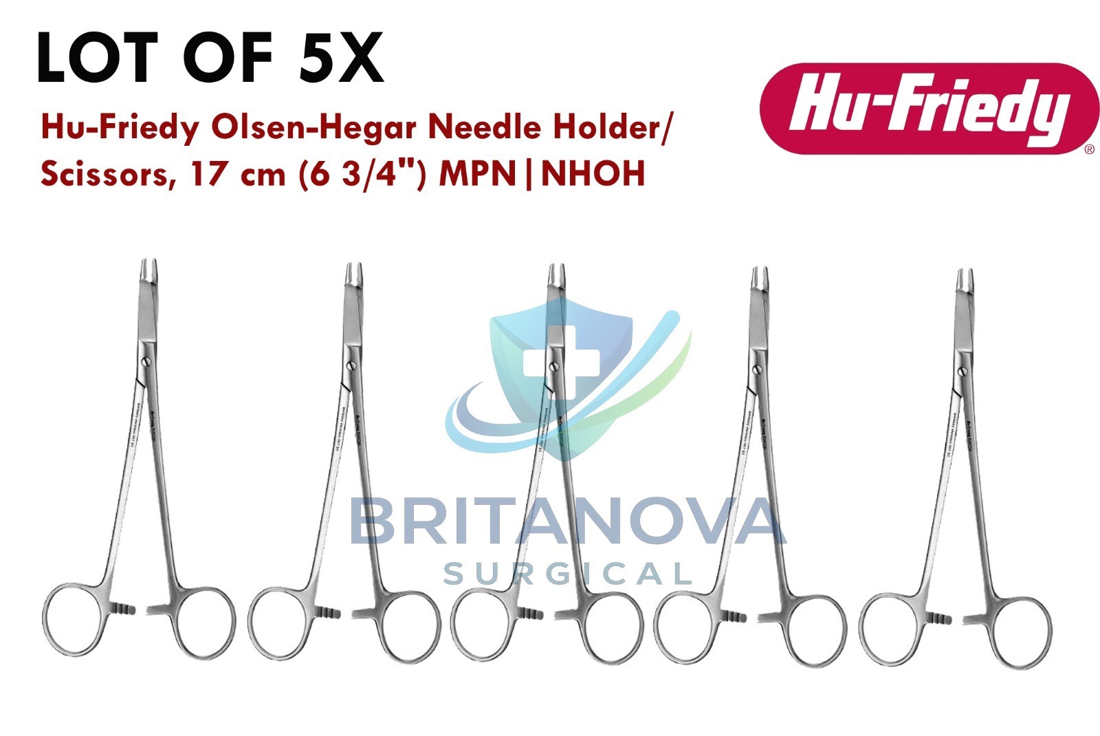 Lot Of 5X Hu-Friedy Olsen-Hegar Needle Holder/Scissors, 17 cm (6 3/4″) MPN|NHOH