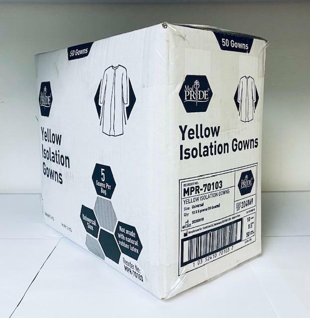 MedPride Disposable Isolation Gown Yellow-Universal, 50 Units-10/5/CS, MPR-70103