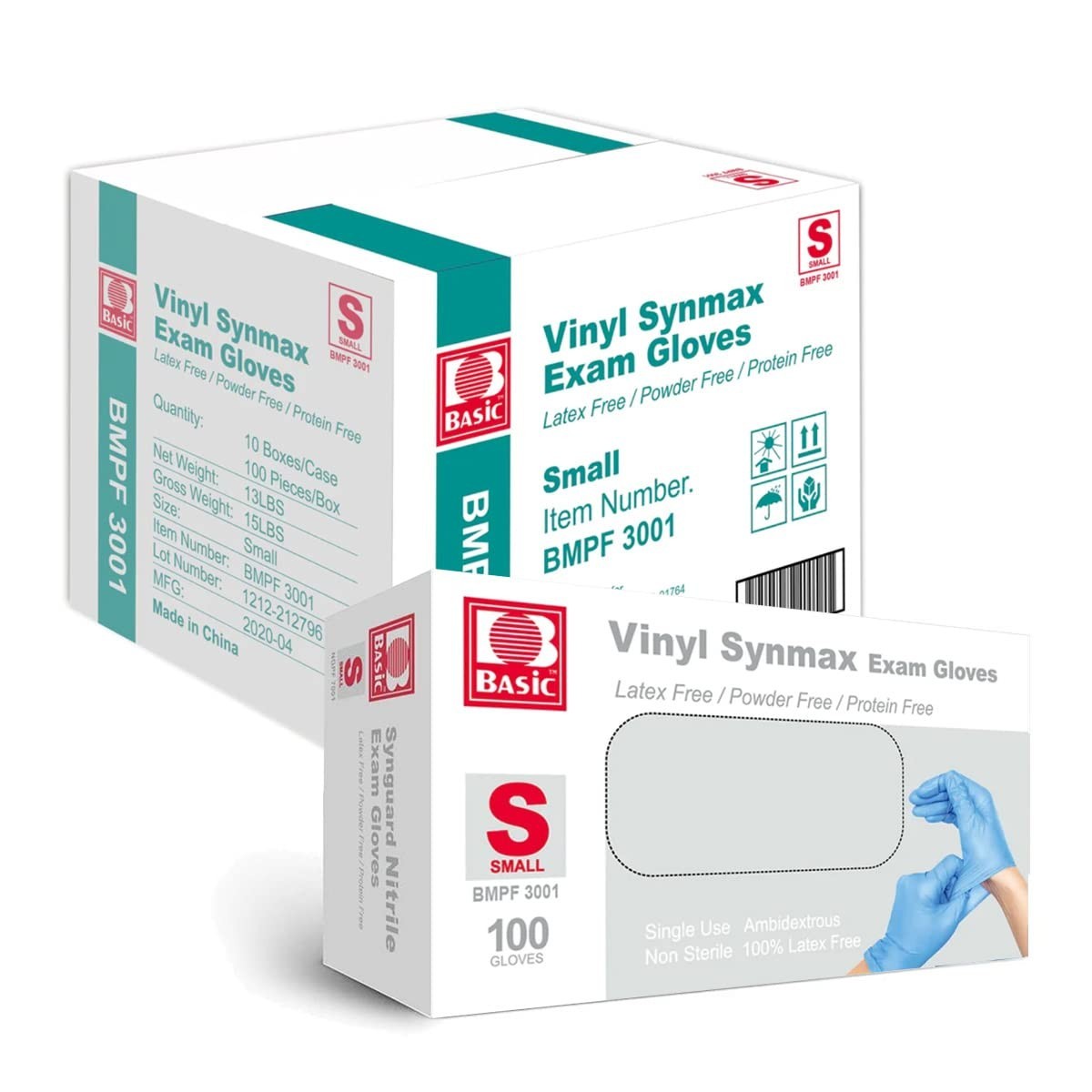 Basic Medical (Synmax) Vinyl Exam Gloves Small – 1000 Latex gloves, Powder free