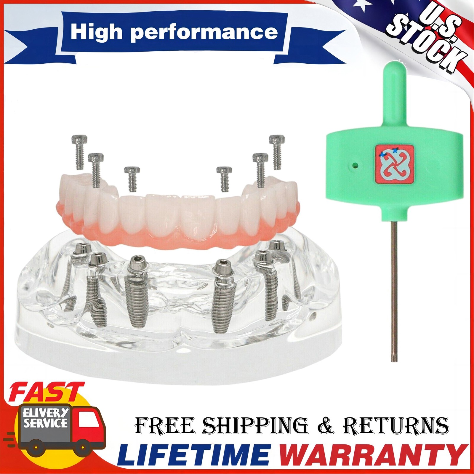 Dental M6001-2 Implant Overdenture Model Demo All-On-6 Upper Jaw 6 Screws Clear