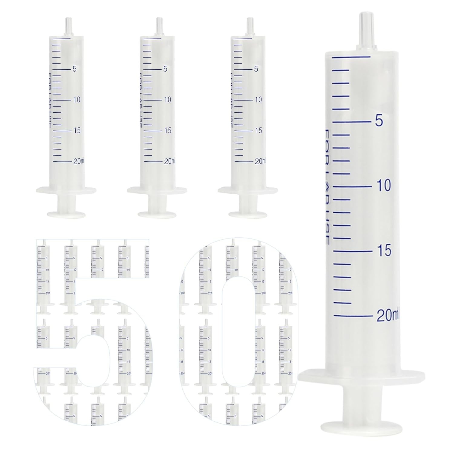 50 Pack 20 ml Plastic Syringe, luer Slip Syringe, Used in Scientific Laborato…