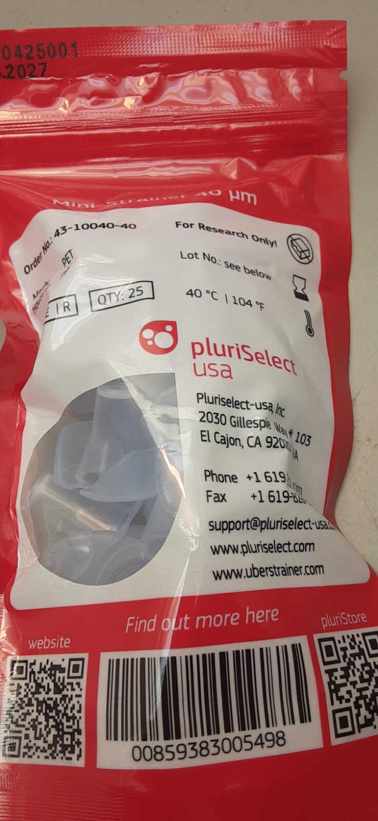 PLURISELECT 40µm mini-strainer/sterile (sealed bag of 25) 43-10040-40